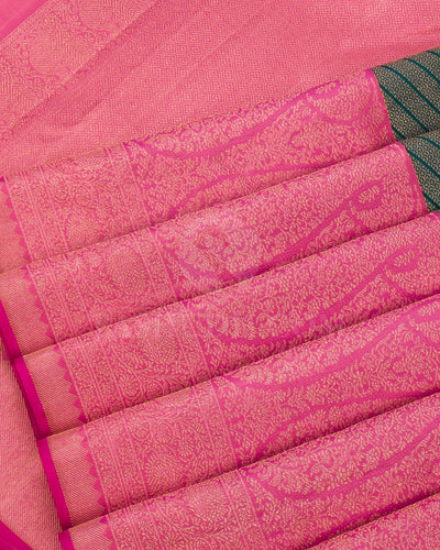 Peacock Blue And Baby Pink Kanjivaram Silk Saree -S1261(A)