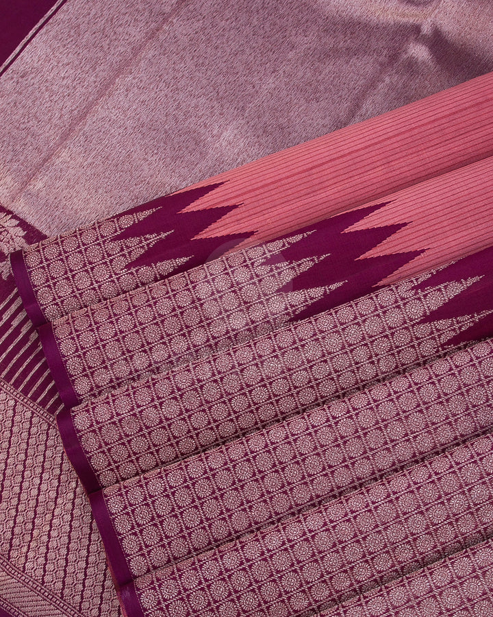 Old Rose And Purple Raising Border Kanjivaram Silk Saree - S1231(A)
