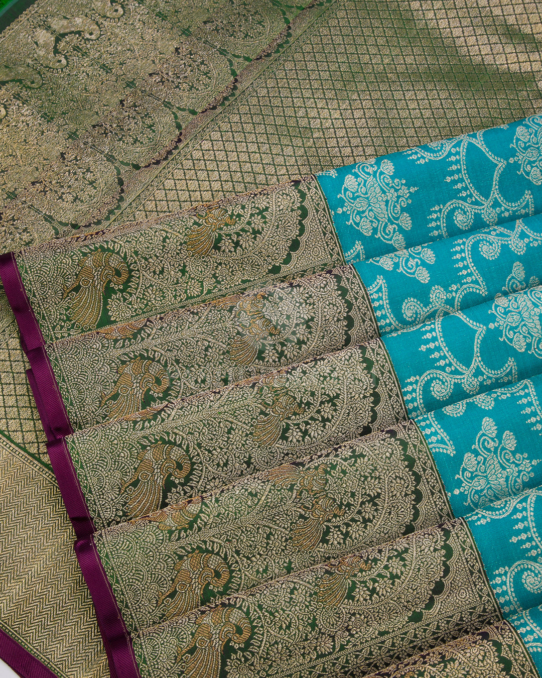 Anandha Blue and Forest Green Kanjivaram Silk Saree - S848 - View 5