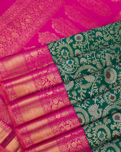 Jade Green and Rani Pink Kanjivaram Silk Saree - S1253(A)