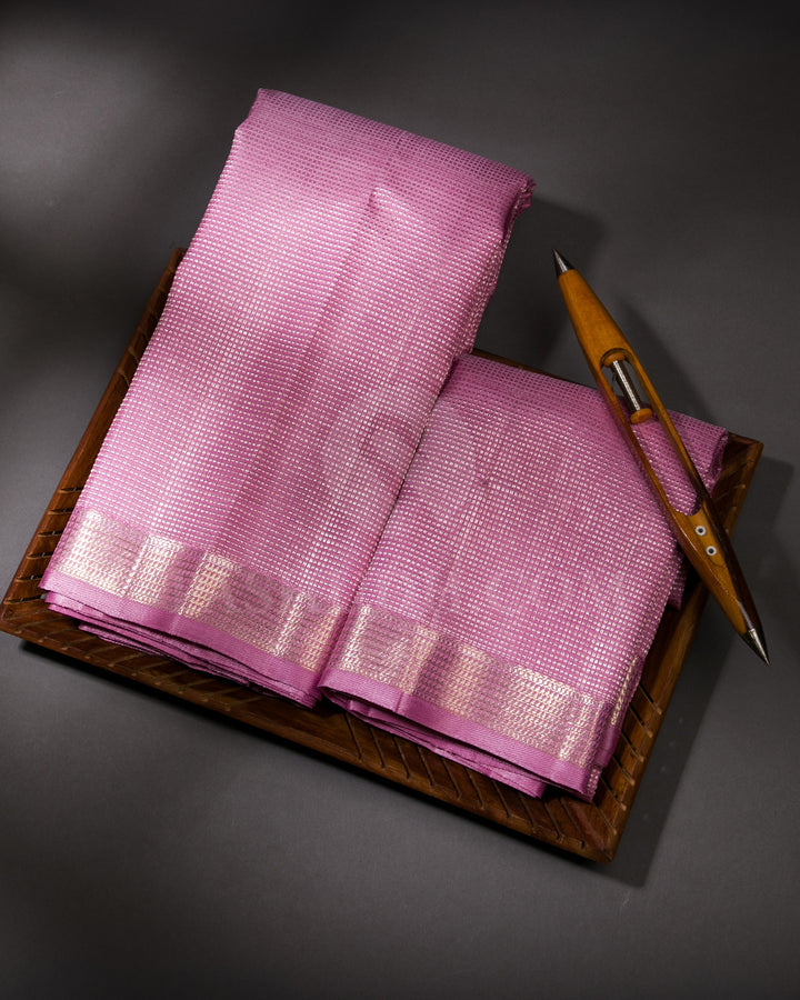 Pink Pure Silk Dhoti and Angavastra - V6