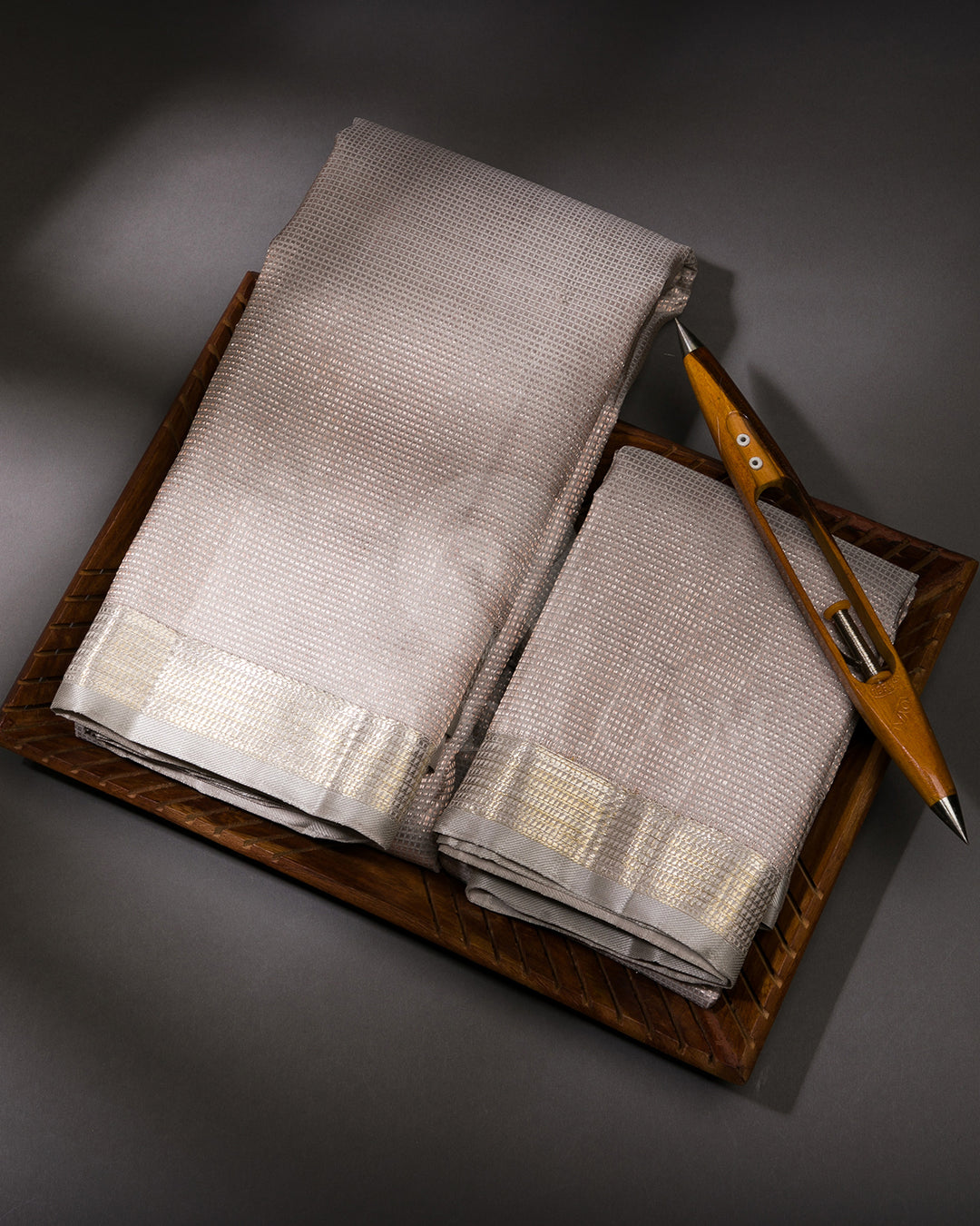 Greige Pure Silk Dhoti and Angavastra - V5