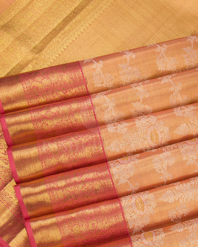 Gold And Watermelon Pink Organza Kanjivaram Silk Saree - S1169(B)