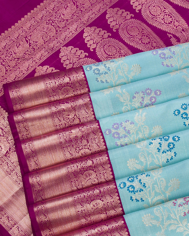 Sky Blue And Magenta Kanjivaram Silk Saree - S1219(A)