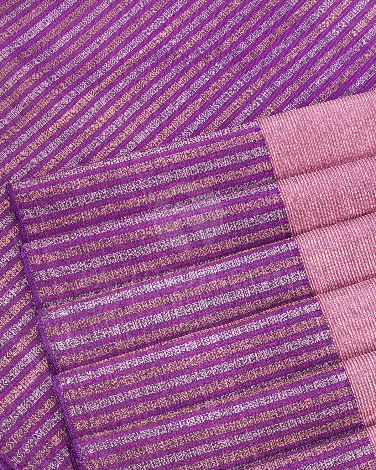 Baby Pink And Deep Lavender Kanjivaram Silk Saree - S1039(D)