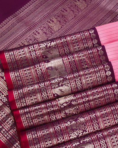 Rose Pink And Arakku Kanjivaram Silk Saree - S1237(A)