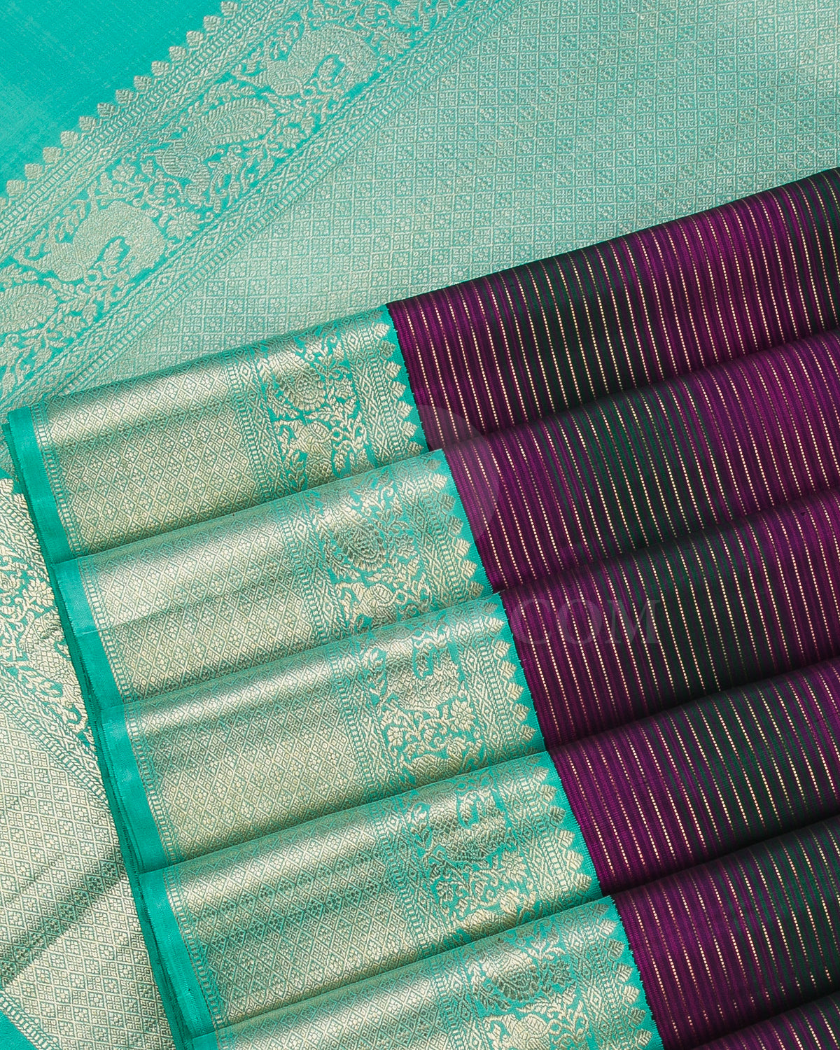 Magenta, Green, Purple And Sky Blue Kanjivaram Silk Saree - S1254(A)