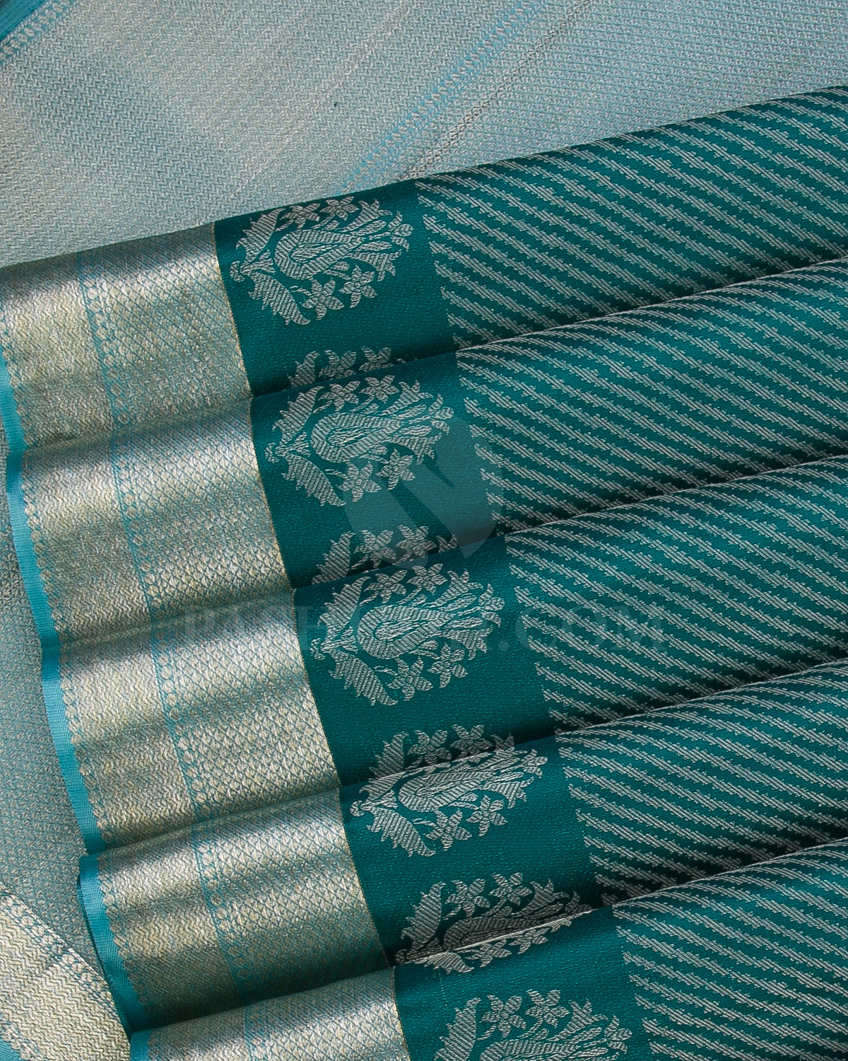 Teal Green And Powder Blue Kanjivaram Silk Saree - DT279(A)