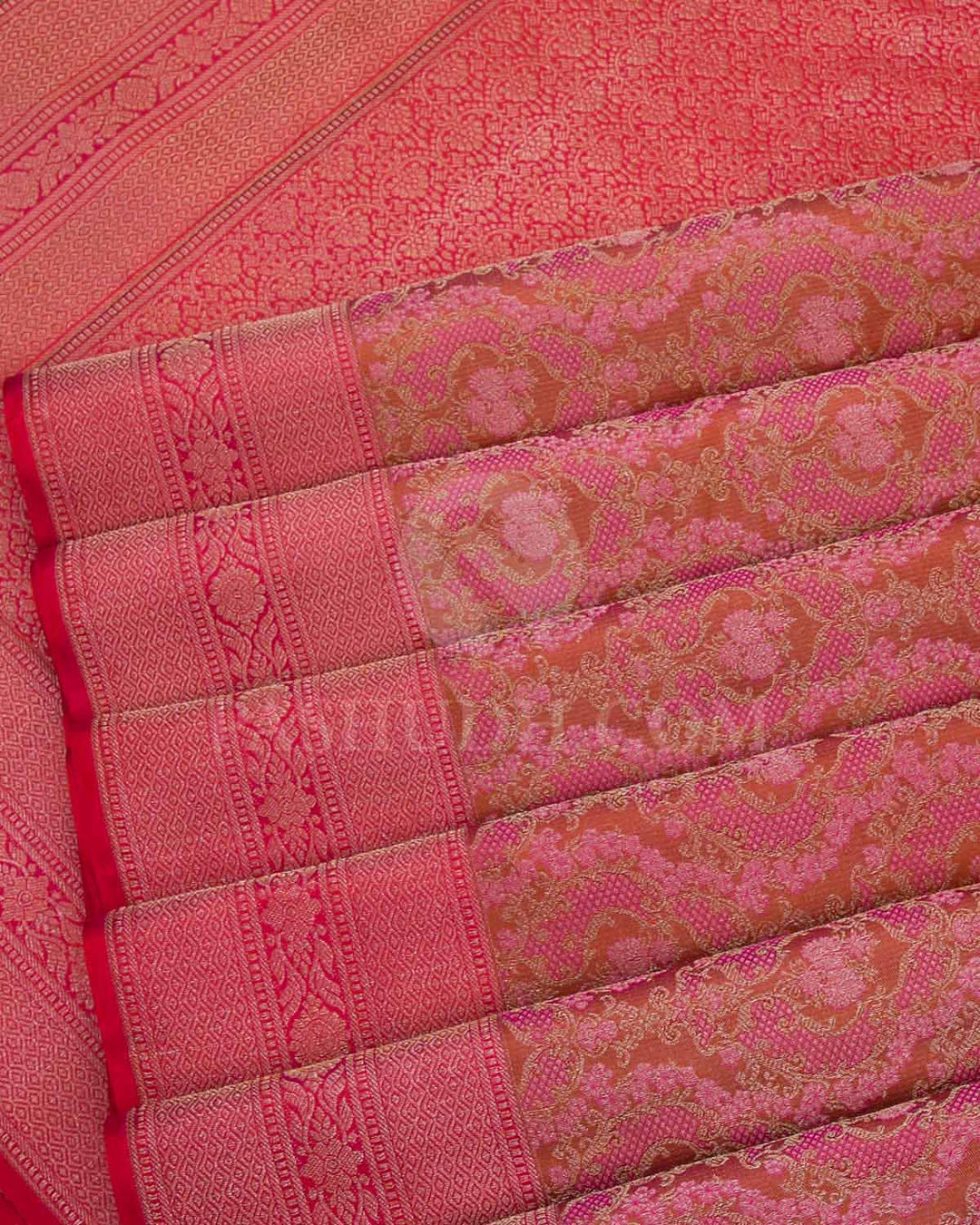 Orange Shot Pink Kanjivaram Silk Saree - DT277(A)