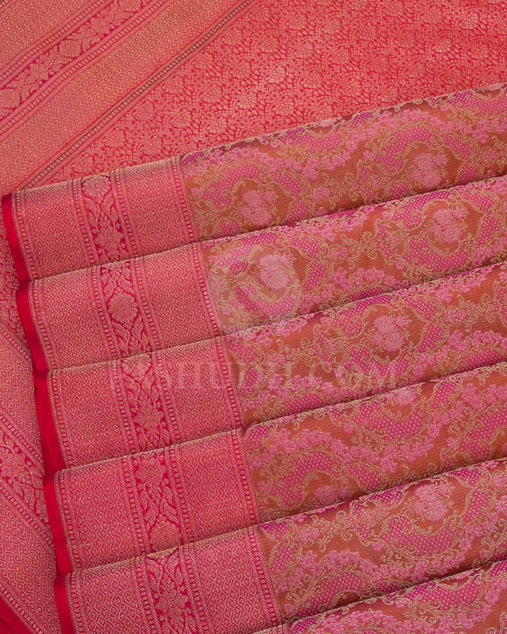 Orange Shot Pink Kanjivaram Silk Saree - DT277(A)