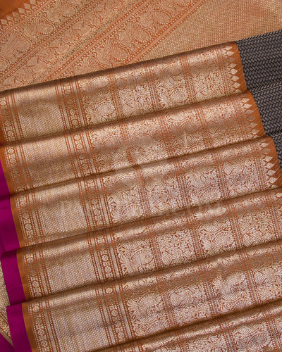 Black And Rust Orange Kanjivaram Silk Saree  - D569(A)