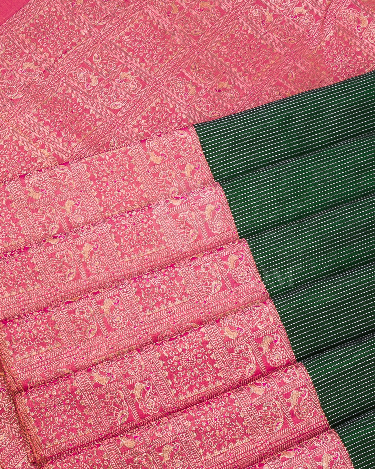 Emerald Green And Peachy Pink Kanjivaram Silk Saree - S1241(A)