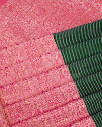 Emerald Green And Peachy Pink Kanjivaram Silk Saree - S1241(A)