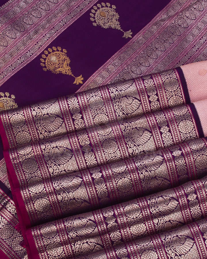 Mild Pink And Royal Purple Traditional Kanjivaram Silk Saree - S1236(A)