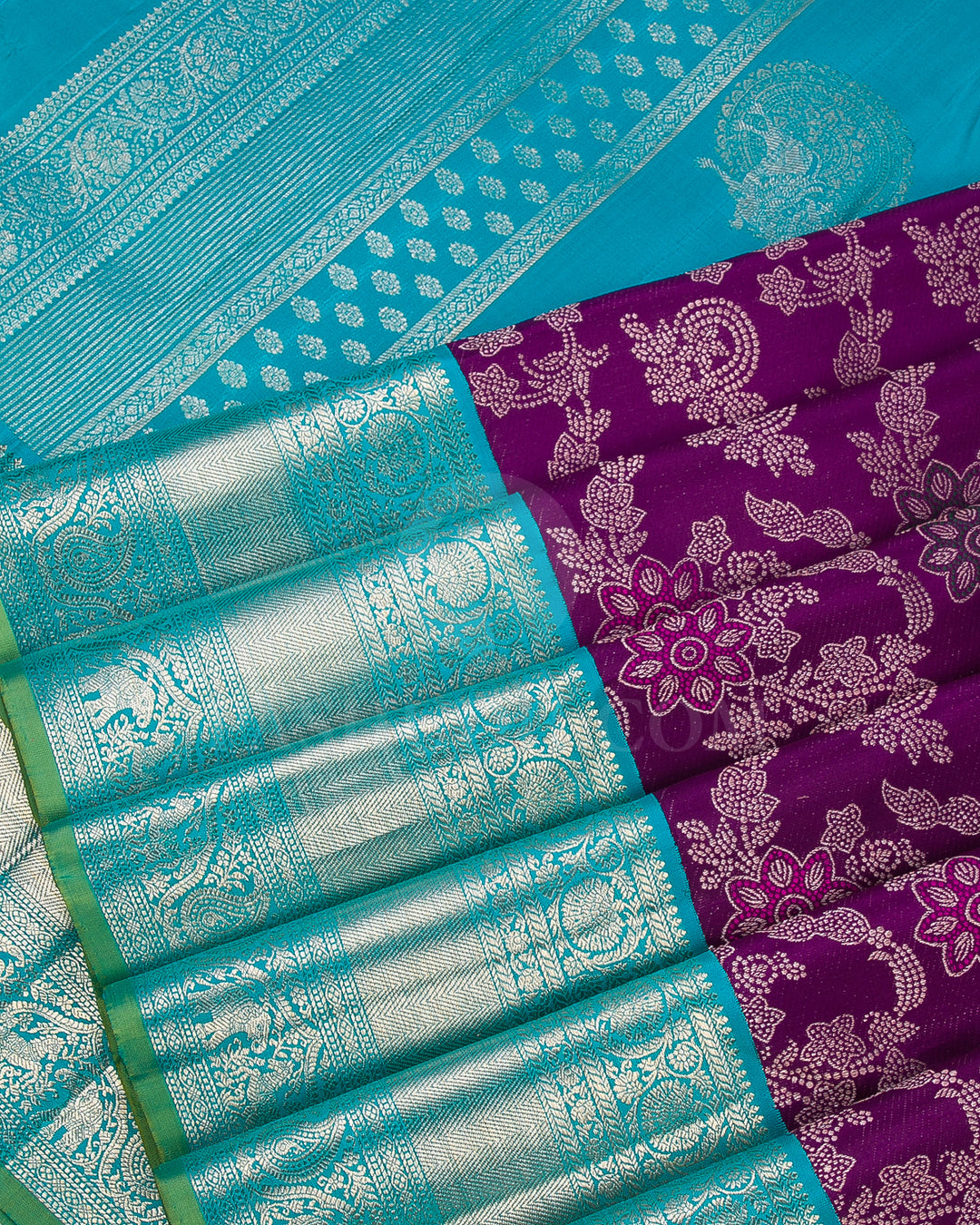 Deep Violet And Anandha Blue Kanjivaram Silk Saree - S1249(A)