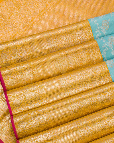 Sky Blue and Mango Yellow Kanjivaram Silk Saree - S1263(A)