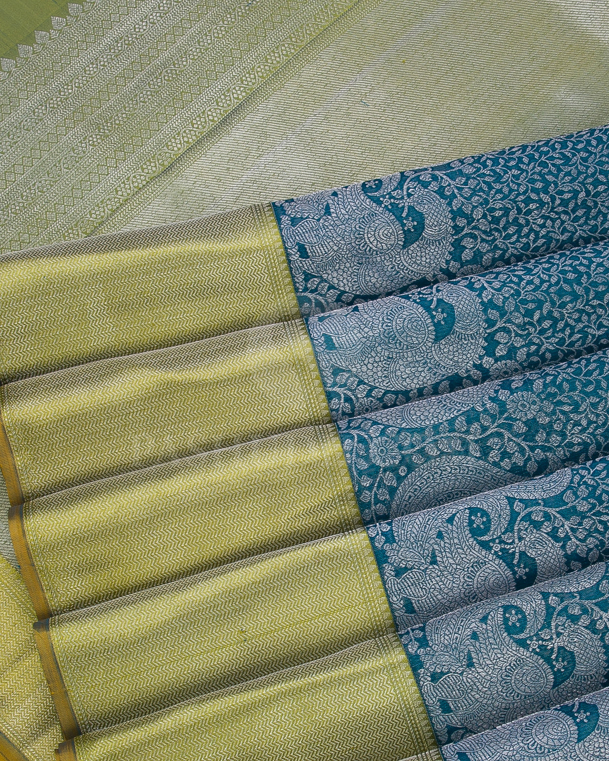 Teal and Light Green Kanjivaram Silk Saree - D528(C)