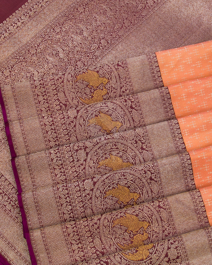 Peach and Brown Kanjivaram Silk Saree - S1215(B)