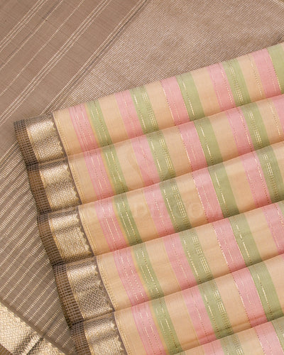 Cream, Baby Pink, Pastel Green and Beige Kanjivaram Silk Saree - S1240(A)