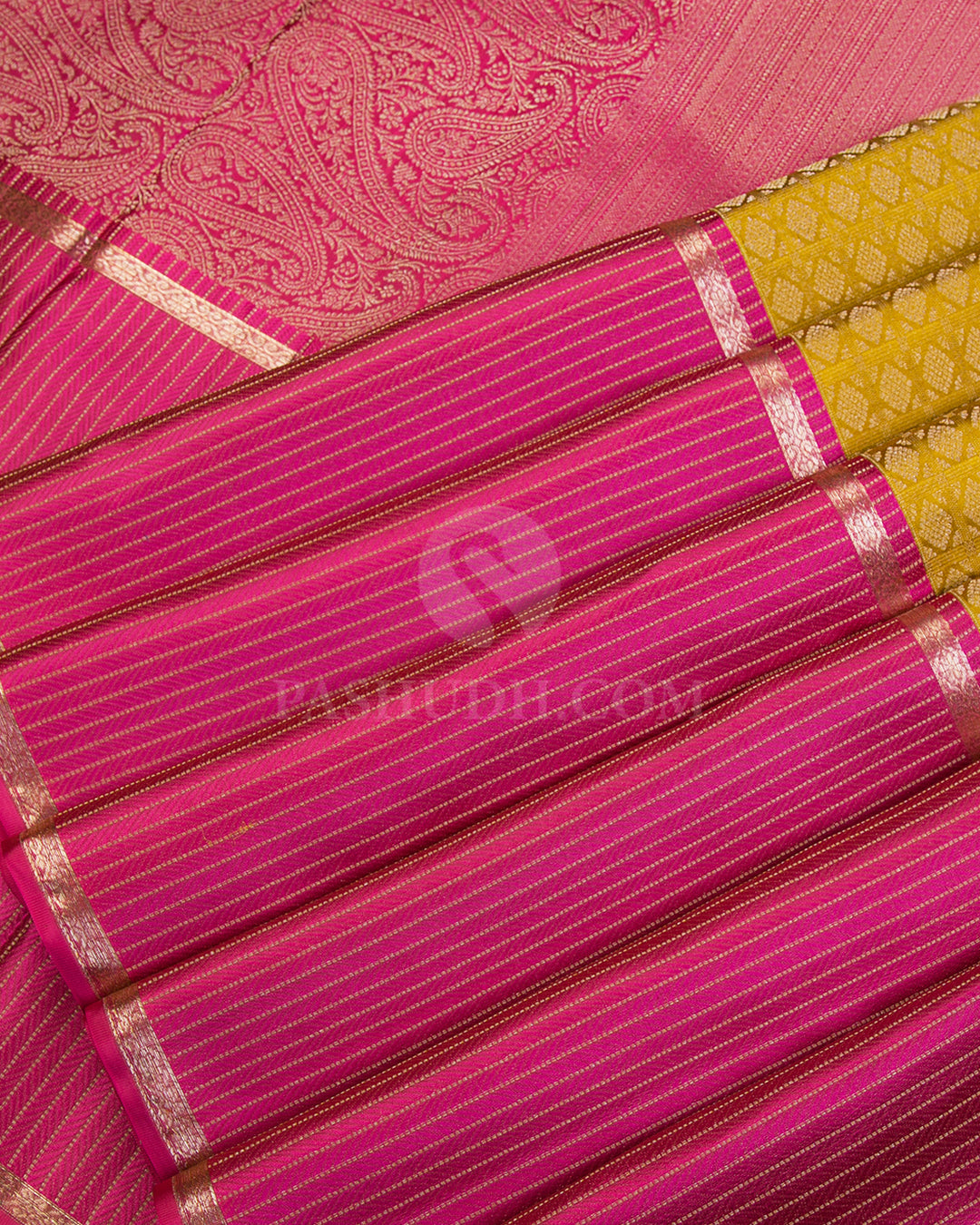 Yellow and Pink Kanjivaram Silk Saree - DT218