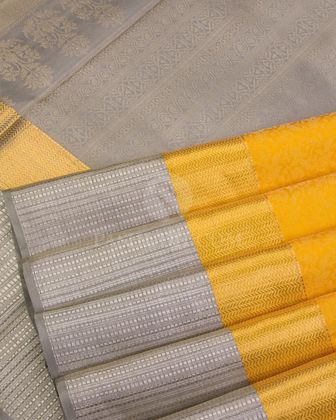 Yellow and Grey Kanjivaram Silk Saree - DT224