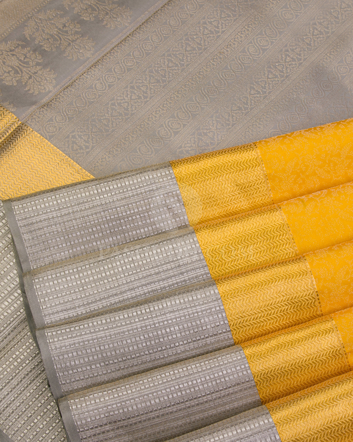 Yellow and Grey Kanjivaram Silk Saree - DT224