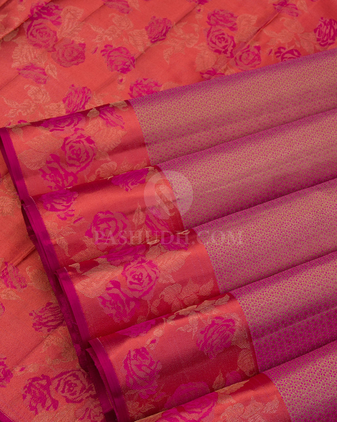 Coral Shade Kanjivaram Silk Saree - DJ274(A) - View 3