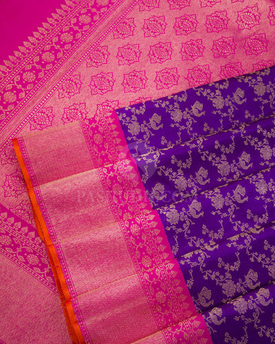 Ink Blue & Pink Kanjivaram Silk Saree - S917