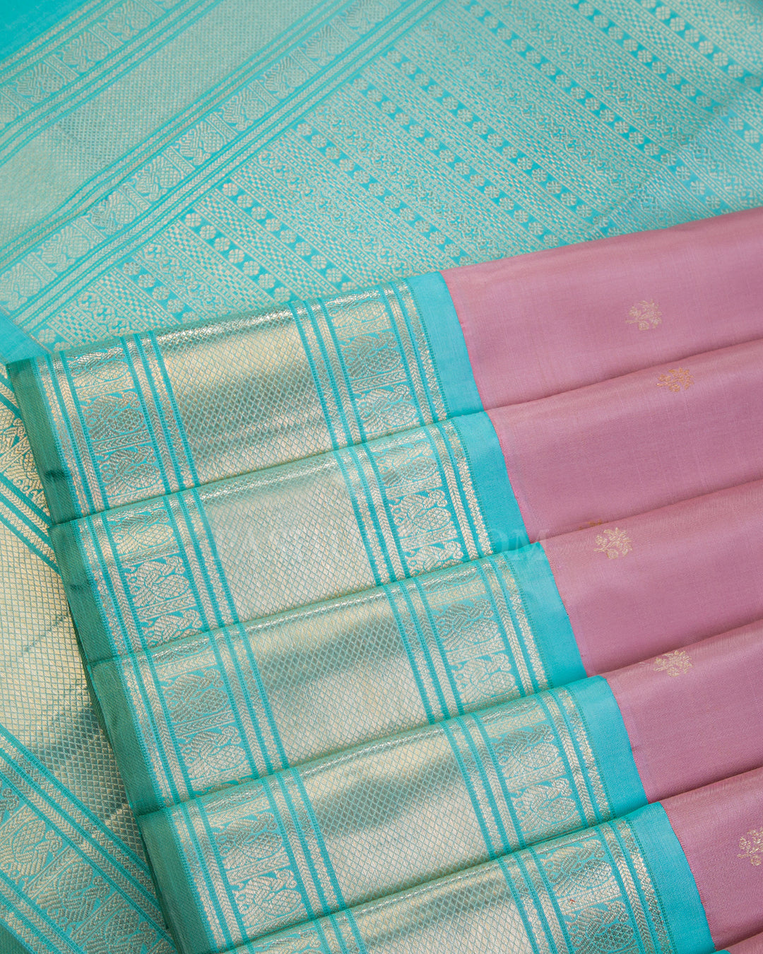 Peach and Sky Blue Kanjivaram Silk Saree - S895
