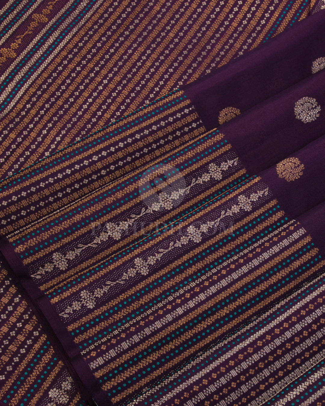 Purple & Double Shaded Blue & Green Kanjivaram Silk Saree - S1030(A) - View 4