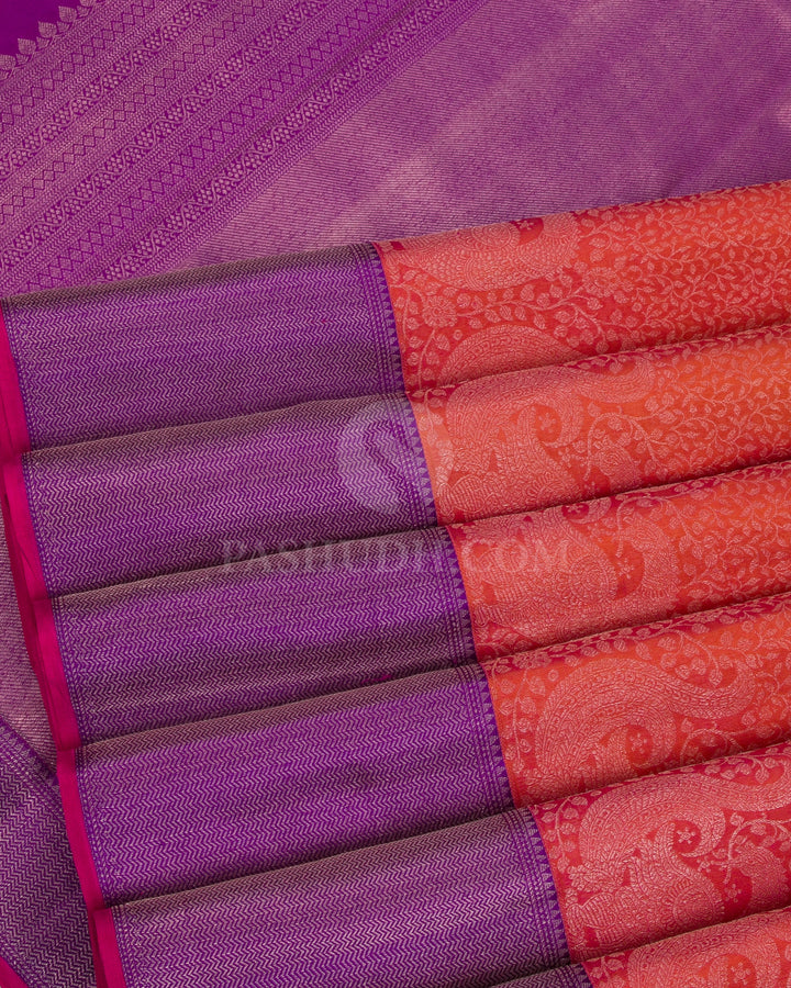 Orange And Violet Kanjivaram Silk Saree - D528(B) - View 3