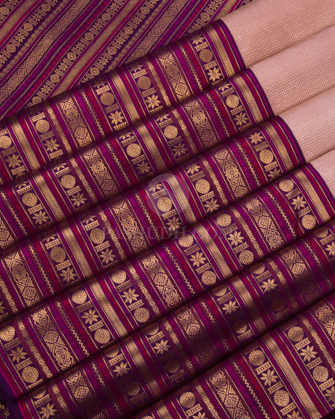 Peach & Violet  Zari Kanjivaram Silk Broad Border Saree - S816 - View 4