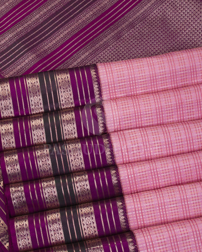 Mild Pink And Violet Kanjivaram Silk Saree - S1177(A) - View 4