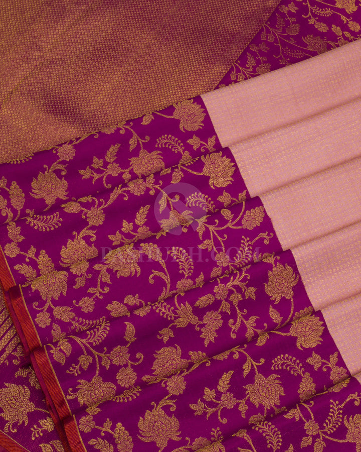 Peach Pink & Violet Kanjivaram Silk Saree - S1070(A) - View 4