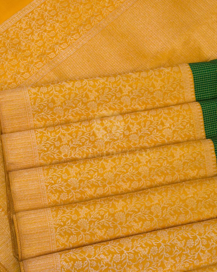 Dark Green And Mango Yellow Kanjivaram Silk Saree - S1141(A) - View 4