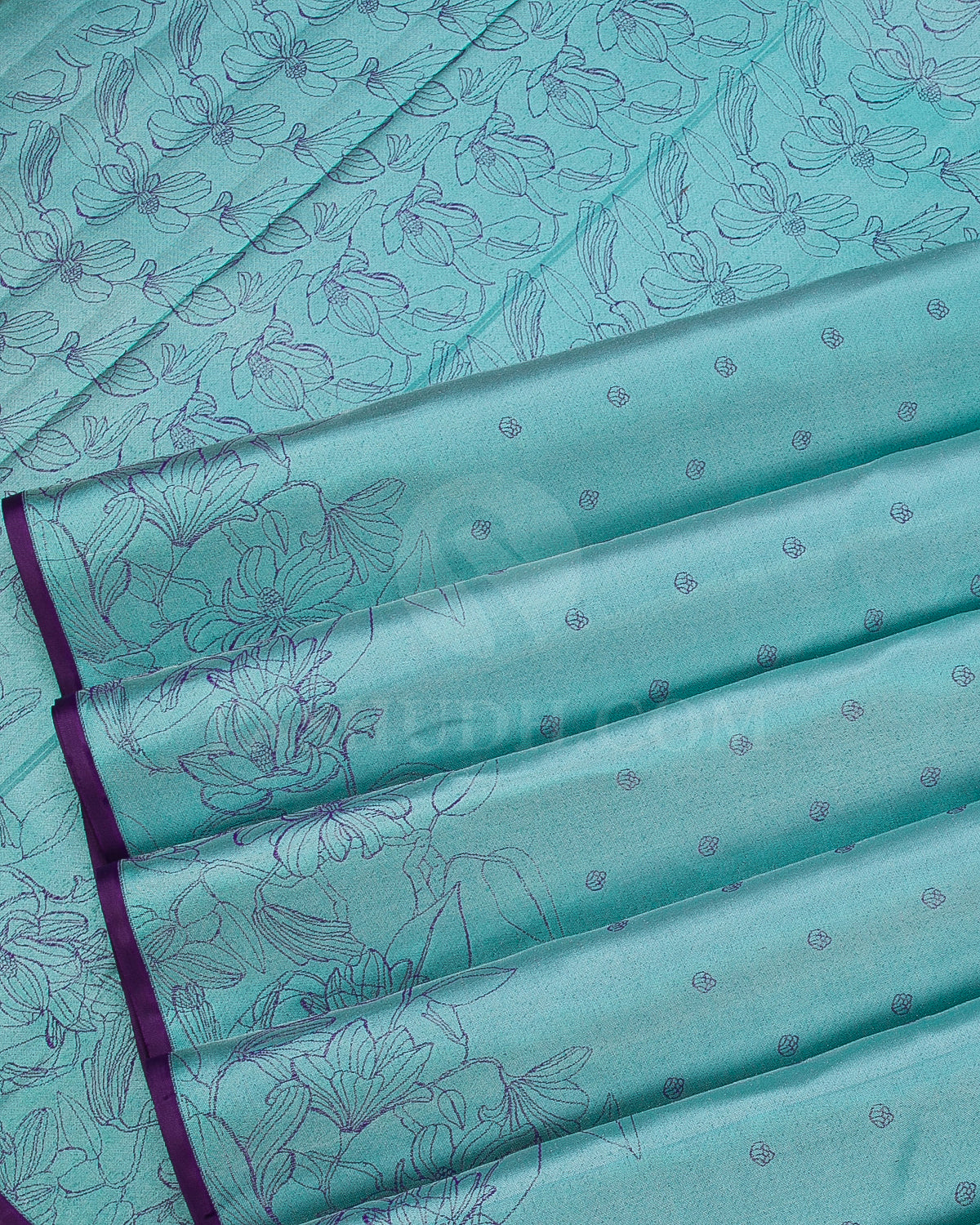 Turquoise Blue And Violet Borderless Kanjivaram Silk Saree - D570(A)