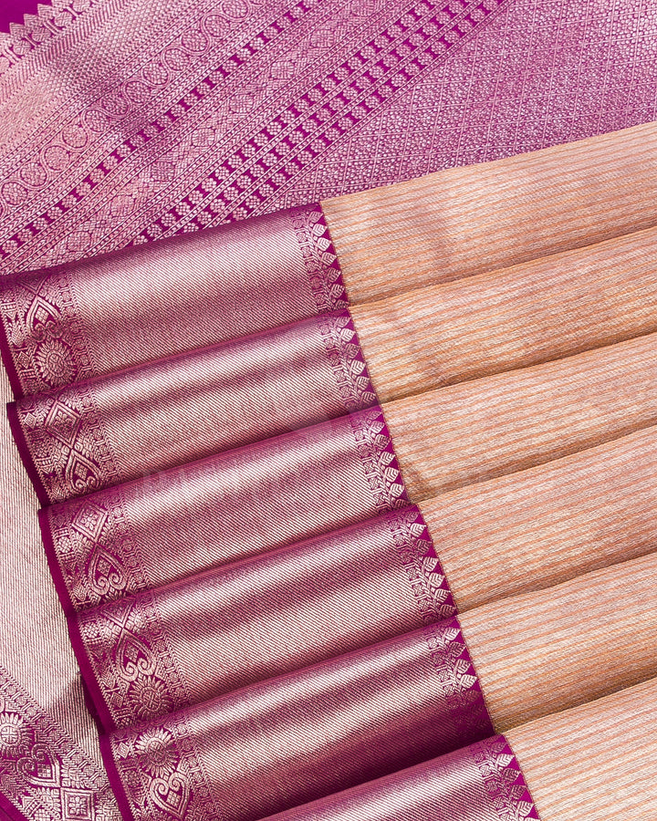 Gold, Silver And Violet Organza Kanjivaram Silk Saree - S1229(A)
