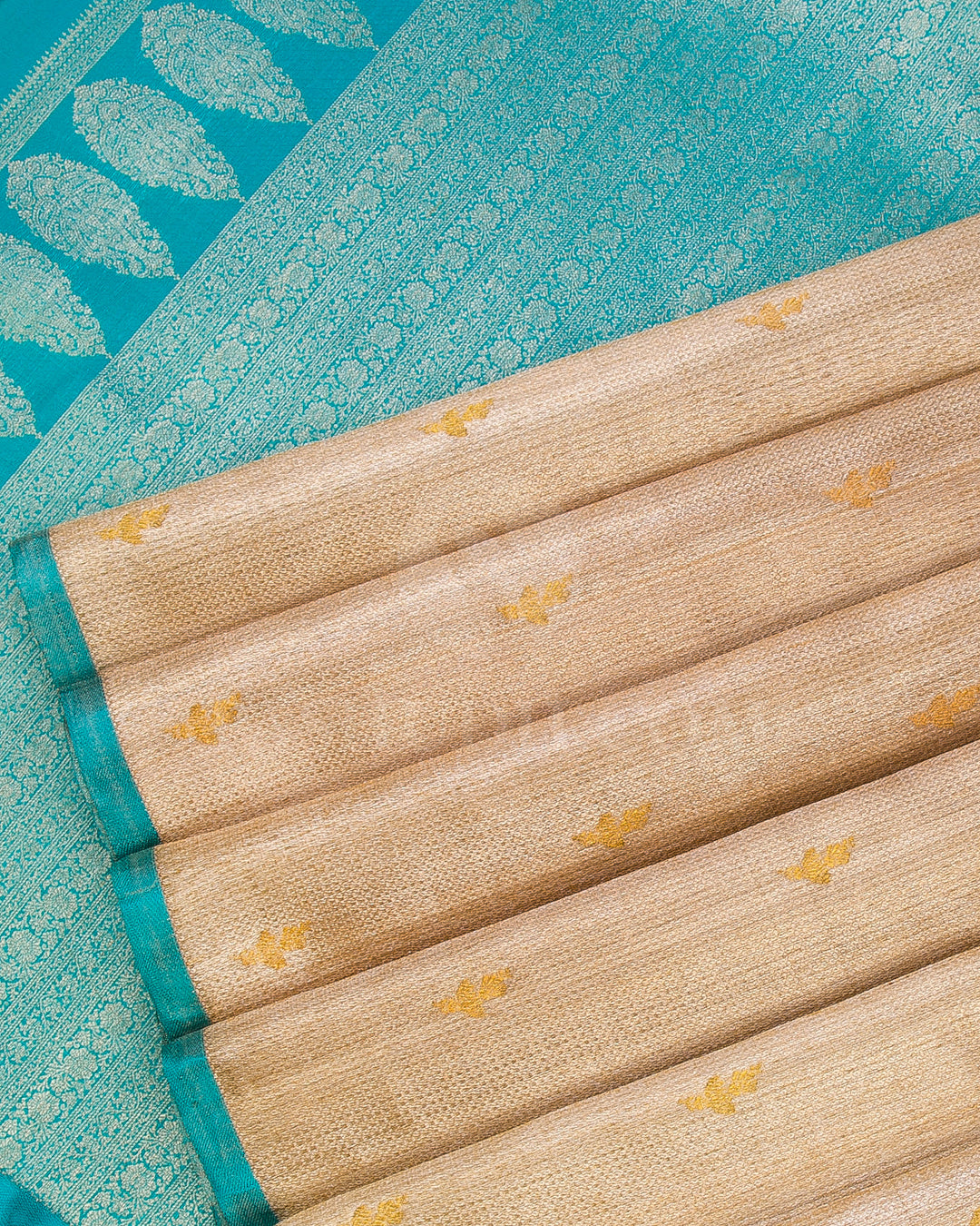 Gold and Silver, Anandha Blue Borderless Organza Kanjivaram Silk Saree - S1256(A)