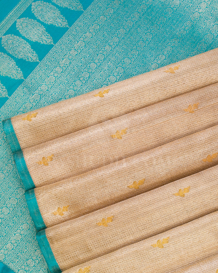 Gold and Silver, Anandha Blue Borderless Organza Kanjivaram Silk Saree - S1256(A)