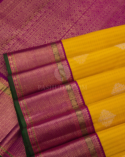 Yellow and Violet Pure Zari Kanjivaram Silk Saree - S774 - View 5