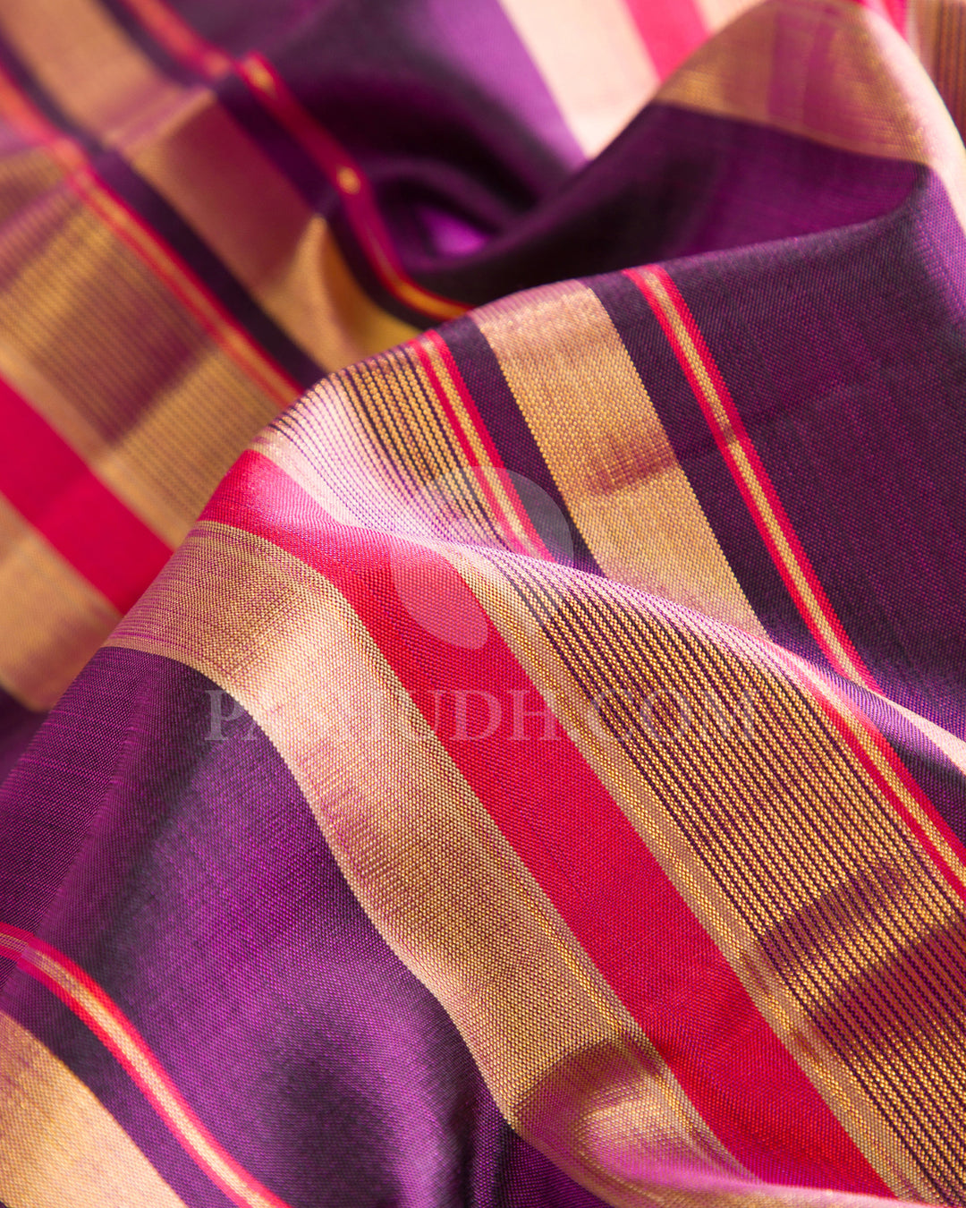 Purple, Red Shot Pink And Cream Traditional Kanjivaram Silk Saree - AK5