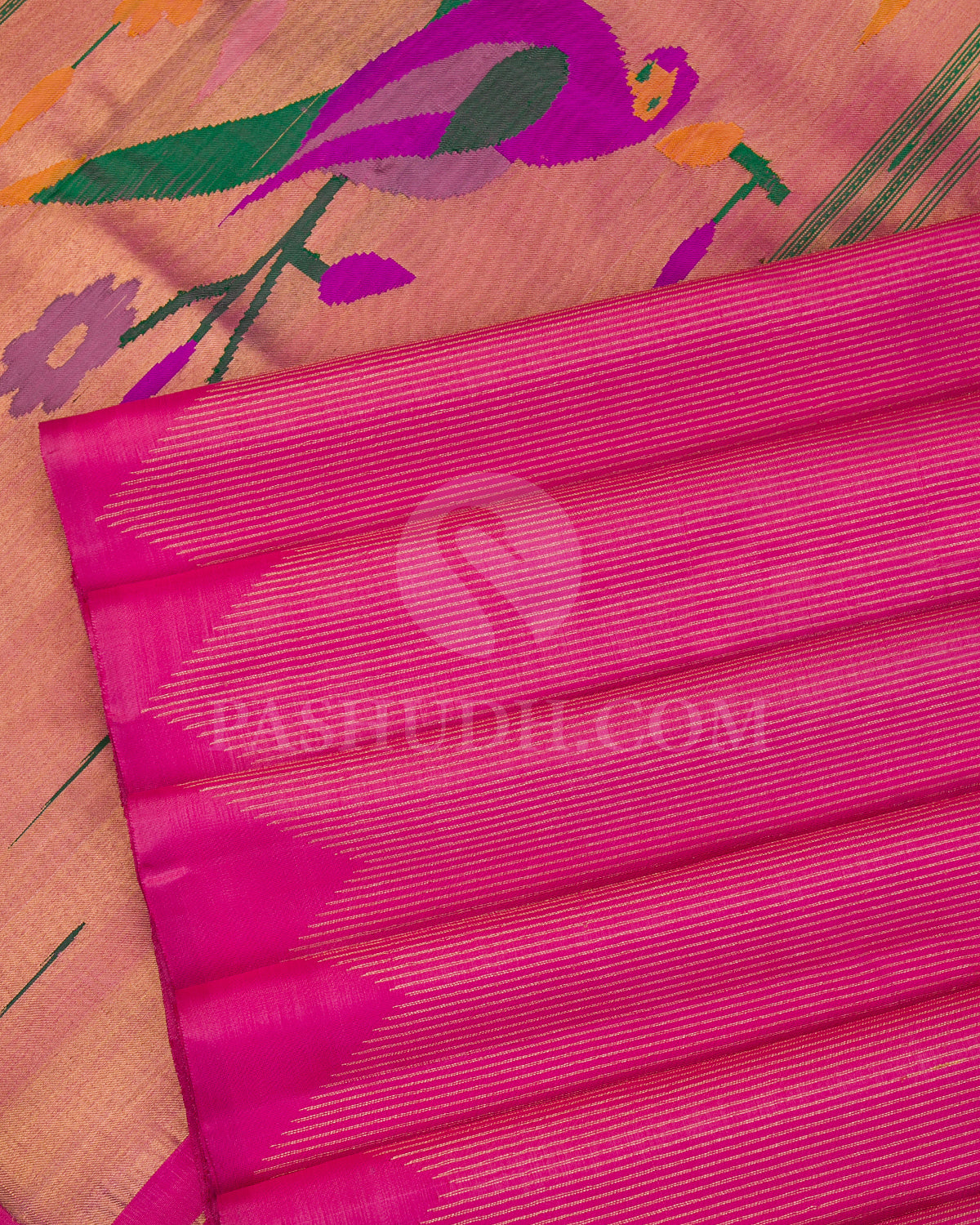 Fuchsia Pink Borderless Kanjivaram Silk Saree with Paithani Border - S1189(A) - View 4