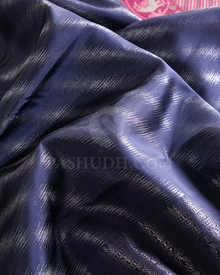 Dark Grey And Raspberry Pink Kanjivaram Silk Saree - D560(B)