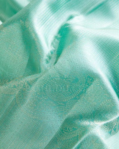 Sea Foam Green And Purple Kanjivaram Silk Saree - DJ329(B)