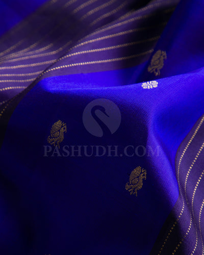 Royal Blue And Navy Blue Borderless Traditional Kanjivaram Silk Saree - K15