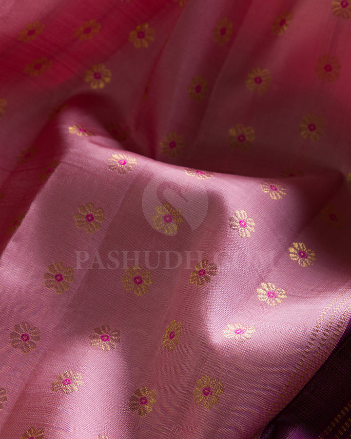 Onion Pink And Rose Pink Kanjivaram Silk Saree - K3