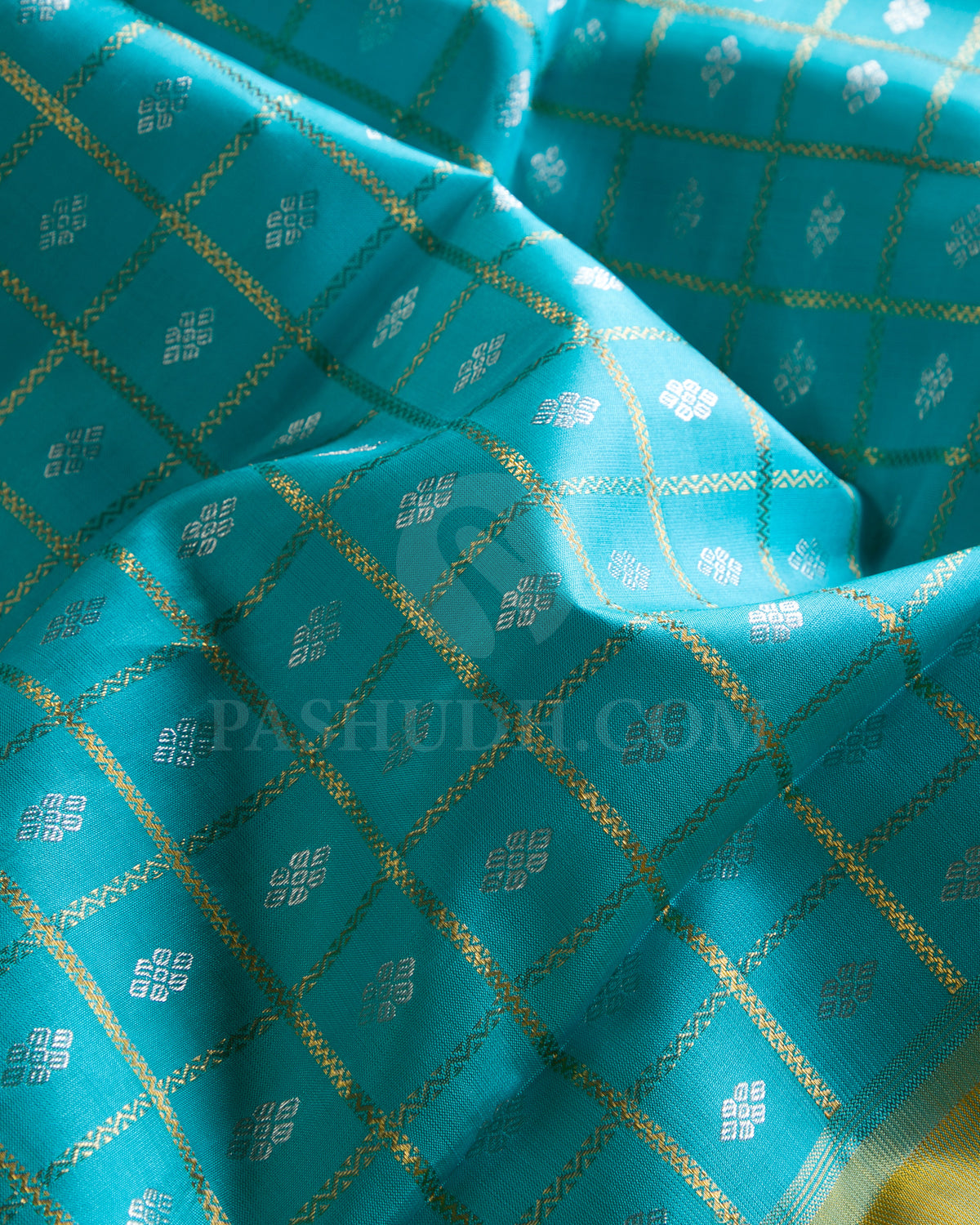 Turquoise Blue And Mustard Yellow Traditional Kanjivaram Silk Saree - SVJ6