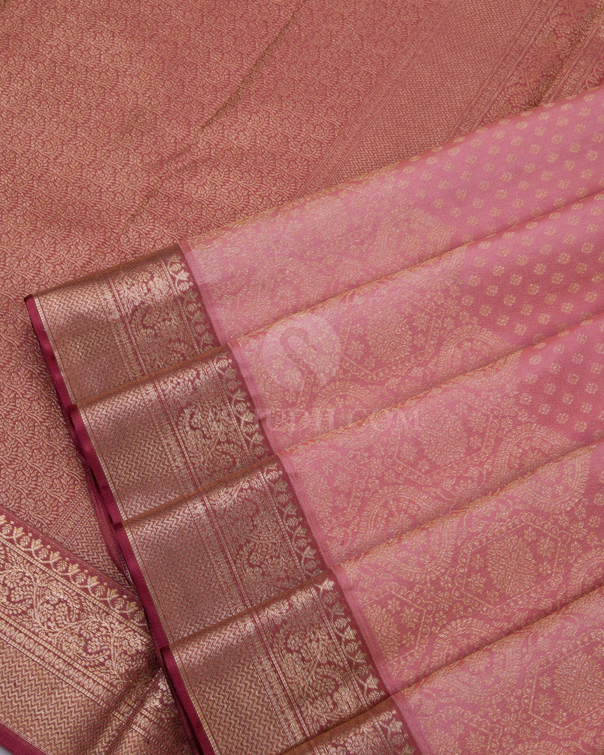 Peach Pink & Brown Kanjivaram Silk Saree - D448 - View 2