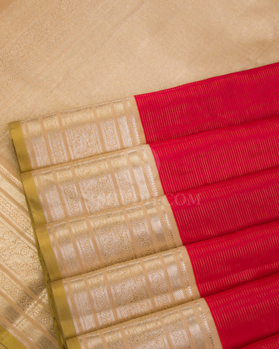 Red & Beige Kanjivaram Silk Saree - S909 - View 5