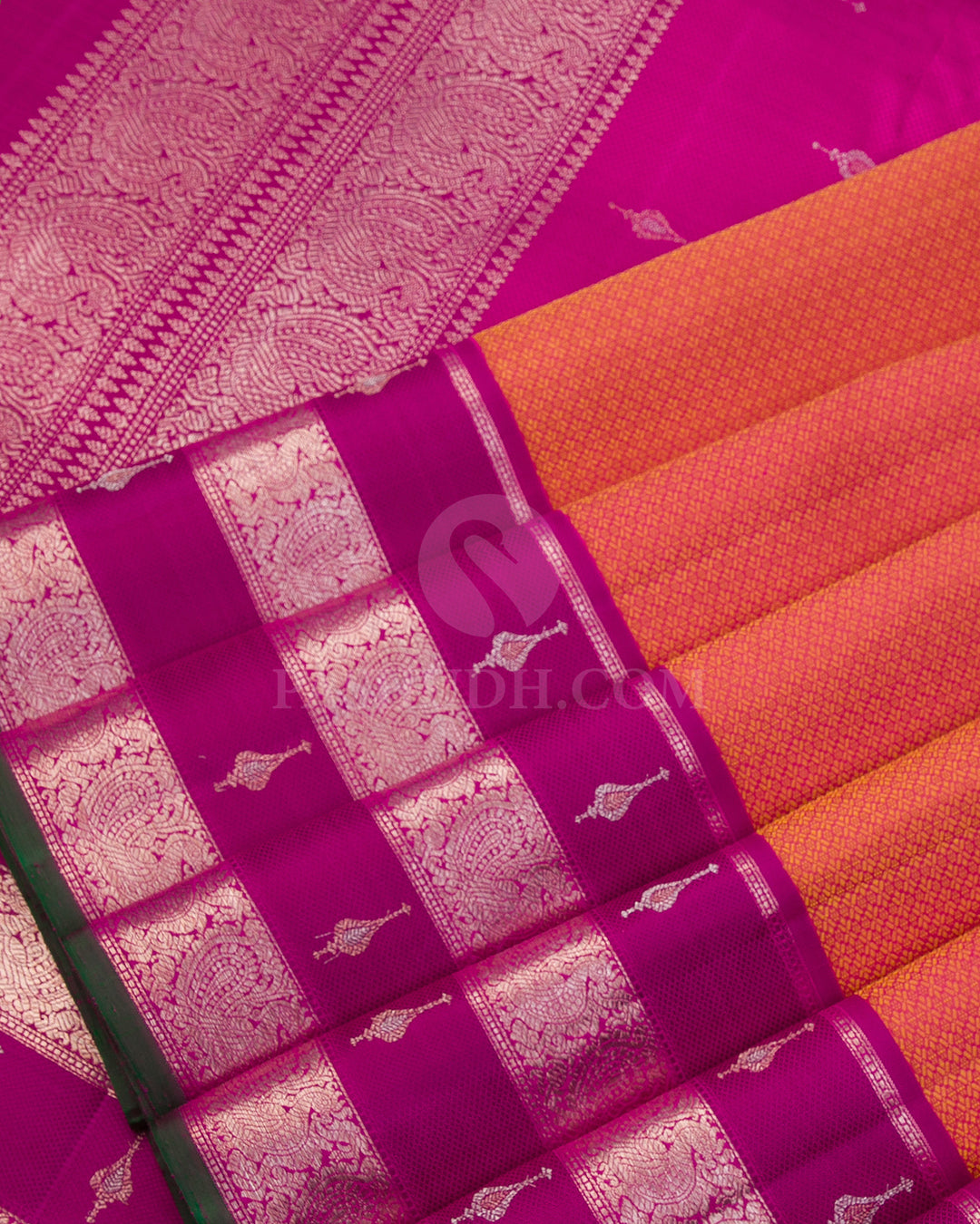 Rust Orange & Violet Kanjivaram Silk Saree - S1043(A) - View 4